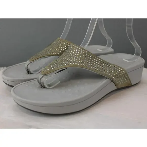 Vionic Naples Thong Sandals Studded Orthotic Gray 9 - Picture 3 of 7